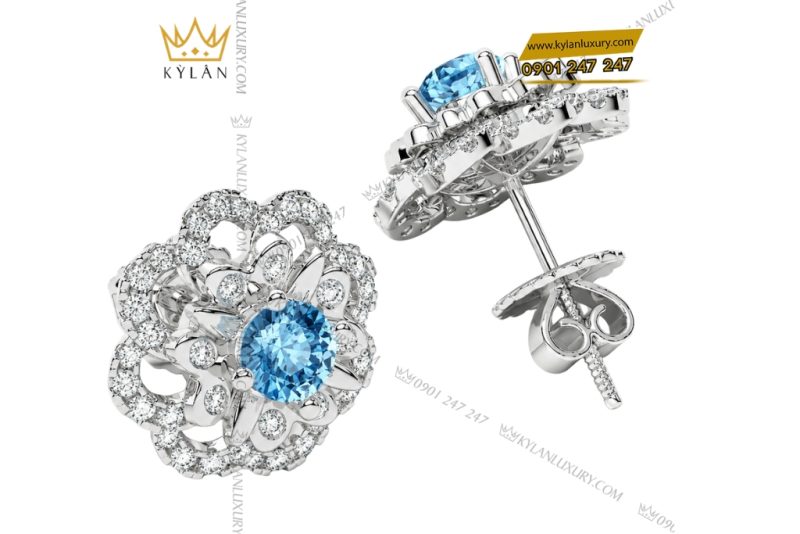 Bông tai vàng trắng Au750 đính đá Topaz