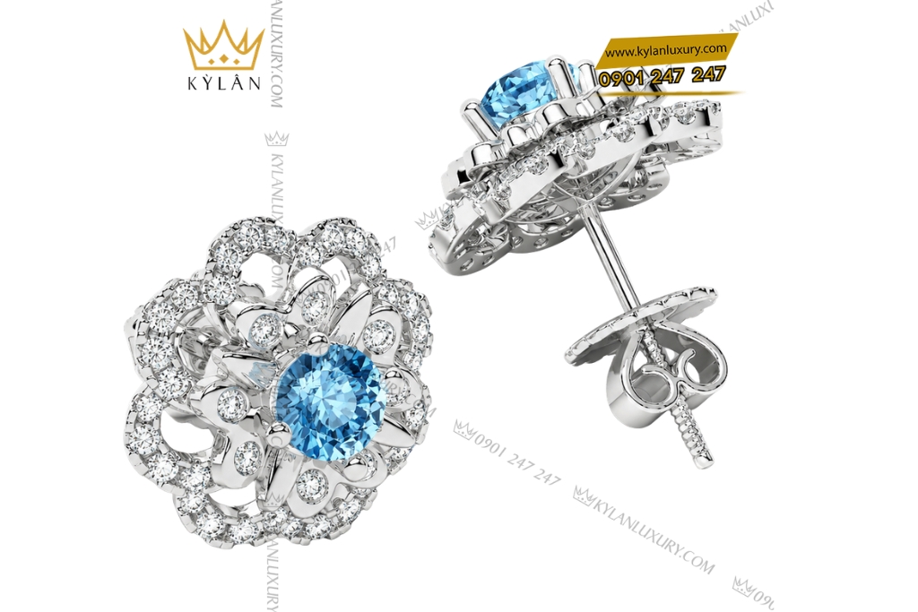 Kỳ Lân Luxury Bong tai vang trang Au750 dinh da Topaz 5 1 Bông tai vàng trắng Au750 đính đá Topaz