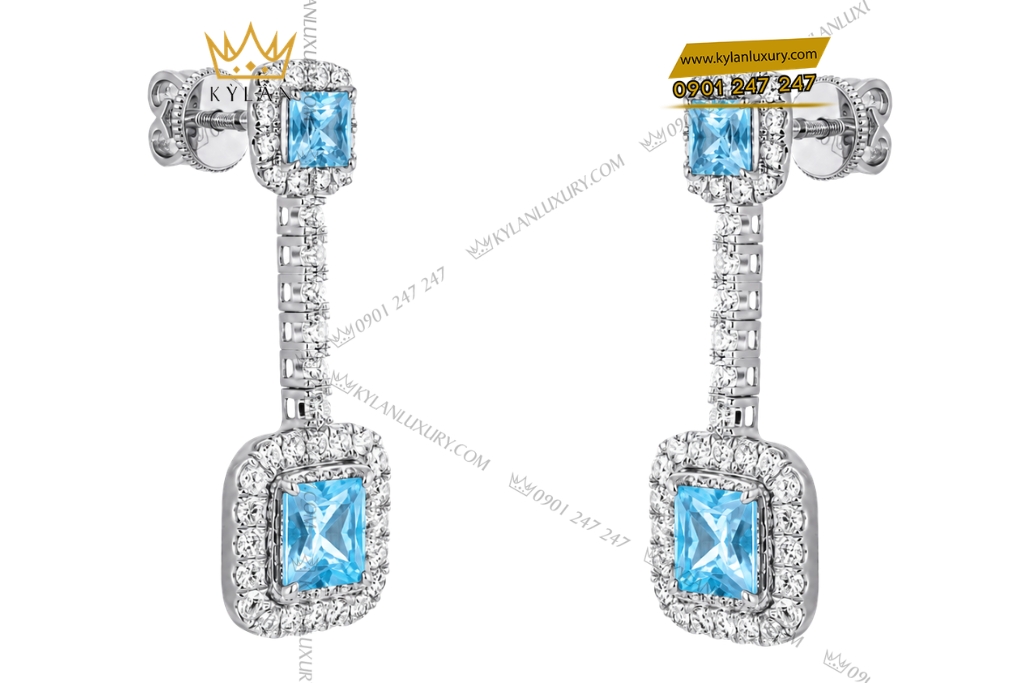Bông tai vàng trắng Au750 đính đá Topaz