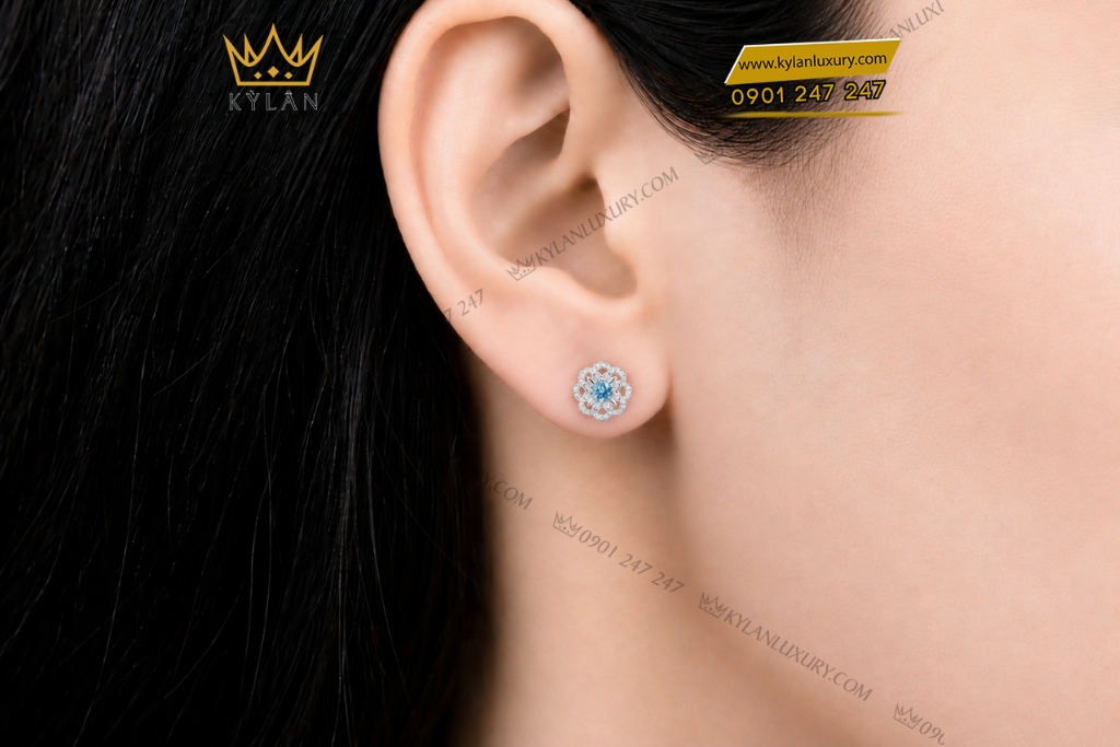 Bông tai vàng trắng Au750 đính đá Topaz