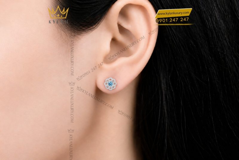 Bông tai vàng trắng Au750 đính đá Topaz