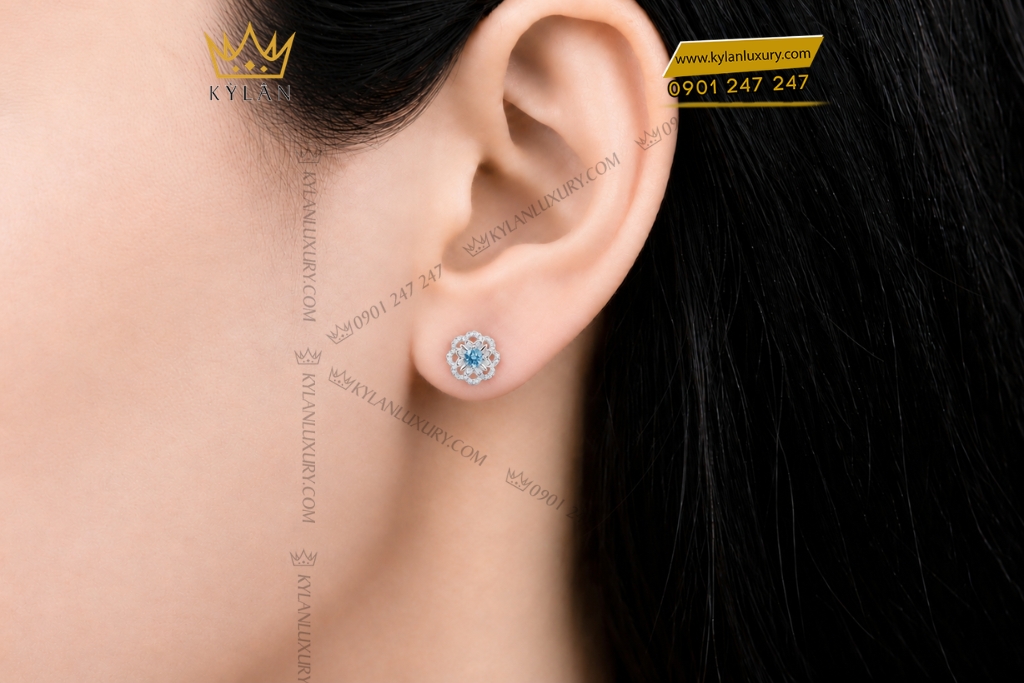 Bông tai vàng trắng Au750 đính đá Topaz