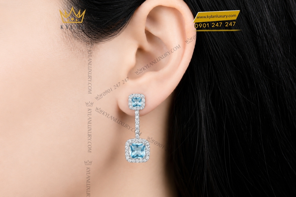 Bông tai vàng trắng Au750 đính đá Topaz