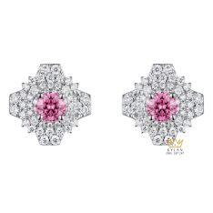 Bông tai vàng trắng Au750 đính kim cương và sapphire hồng