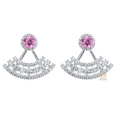 Bông tai vàng trắng Au750 đính kim cương và sapphire hồng