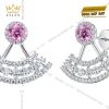 Bông tai vàng trắng Au750 đính kim cương và sapphire hồng
