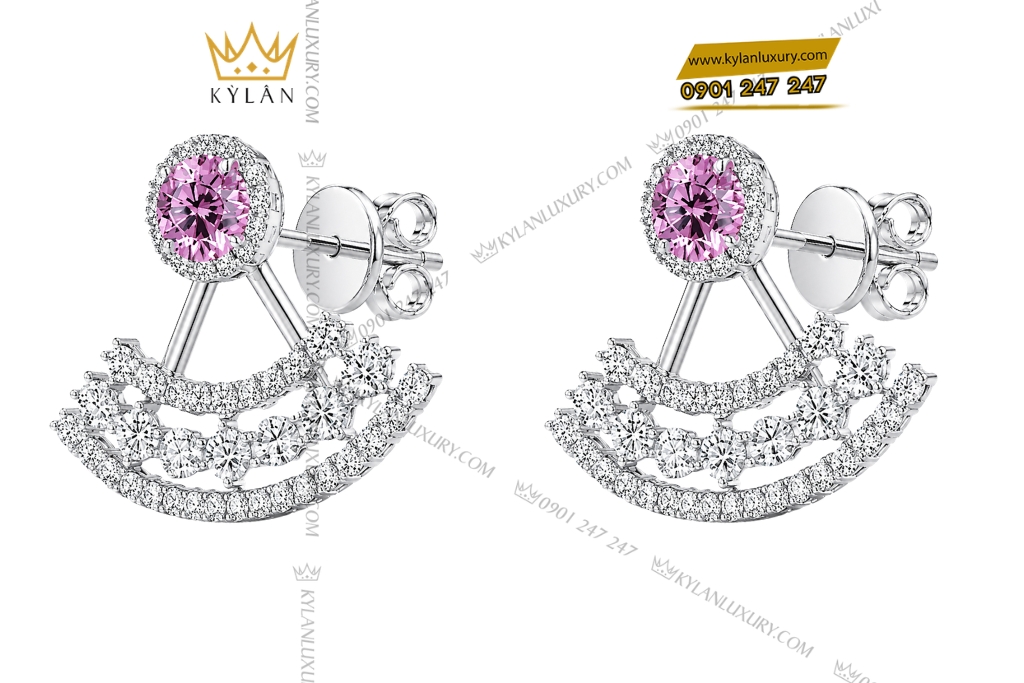 Bông tai vàng trắng Au750 đính kim cương và sapphire hồng 4 Bông tai vàng trắng Au750 đính kim cương và sapphire hồng