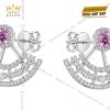 Bông tai vàng trắng Au750 đính kim cương và sapphire hồng