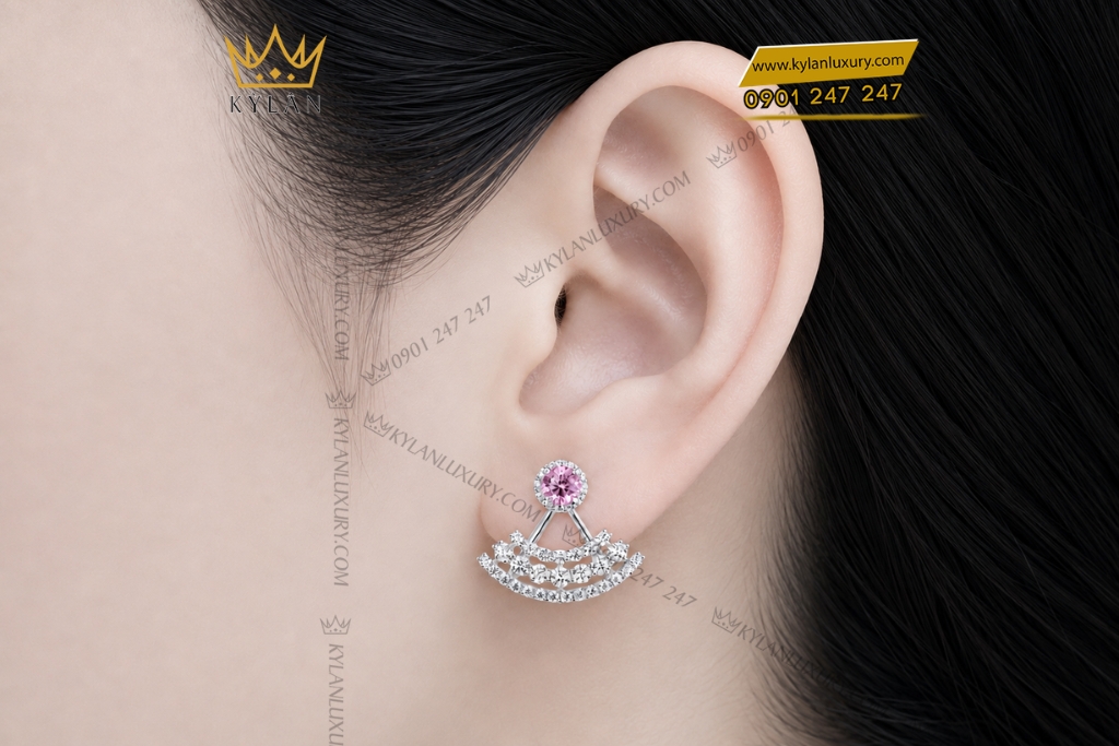 Bông tai vàng trắng Au750 đính kim cương và sapphire hồng 5 Bông tai vàng trắng Au750 đính kim cương và sapphire hồng