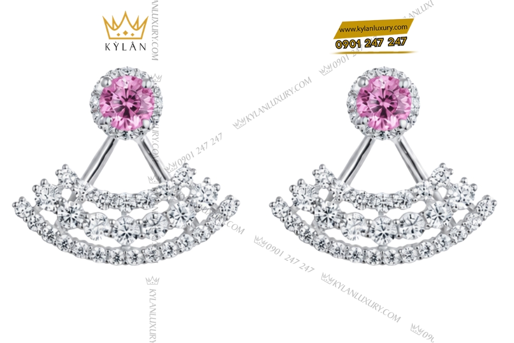 Bông tai vàng trắng Au750 đính kim cương và sapphire hồng 3 Bông tai vàng trắng Au750 đính kim cương và sapphire hồng