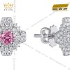 Bông tai vàng trắng Au750 đính kim cương và sapphire hồng