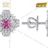 Bông tai vàng trắng Au750 đính kim cương và sapphire hồng
