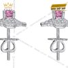 Bông tai vàng trắng Au750 đính kim cương và sapphire hồng