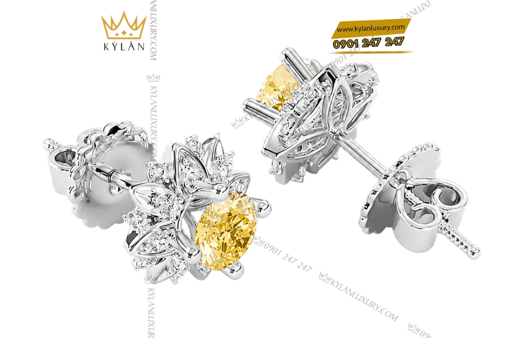Kỳ Lân Luxury Bong tai vang trang Au750 dinh kim cuong va sapphire vang 2 Bông tai vàng trắng Au750 đính kim cương và sapphire vàng