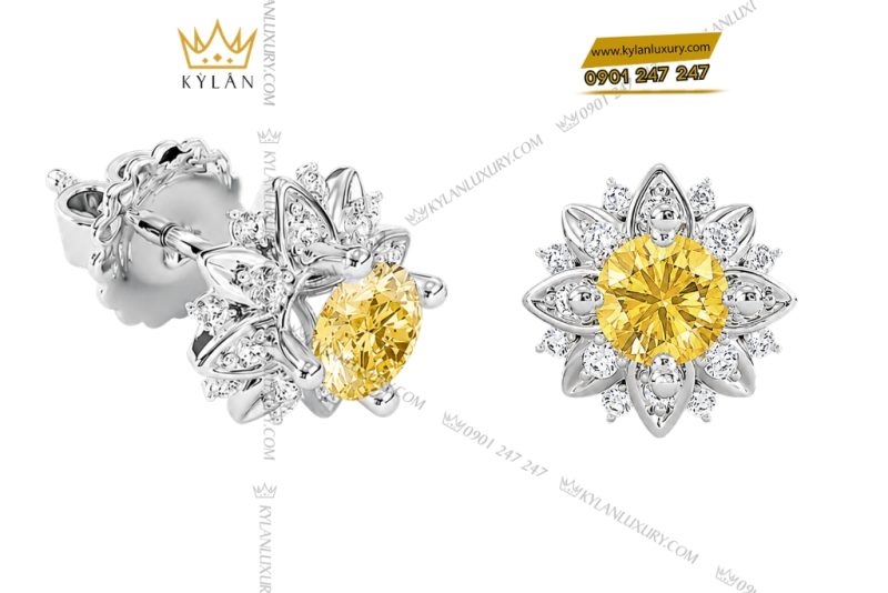 Bông tai vàng trắng Au750 đính kim cương và sapphire vàng