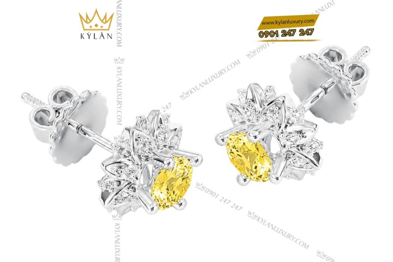 Bông tai vàng trắng Au750 đính kim cương và sapphire vàng