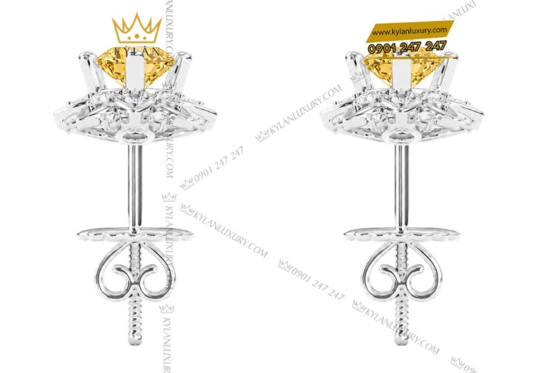 Bông tai vàng trắng Au750 đính kim cương và sapphire vàng