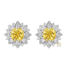 Bông tai vàng trắng Au750 đính kim cương và sapphire vàng