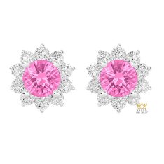 Bông tai vàng trắng Au750 đính sapphire hồng