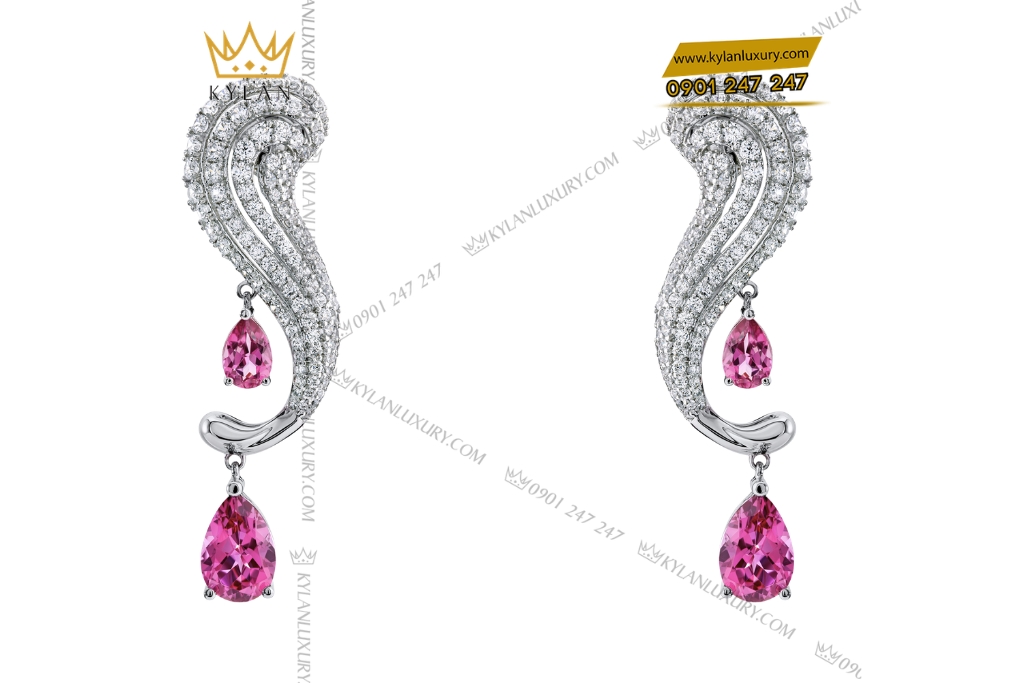 Bông tai vàng trắng Au750 đính sapphire hồng 2 Bông tai vàng trắng Au750 đính sapphire hồng