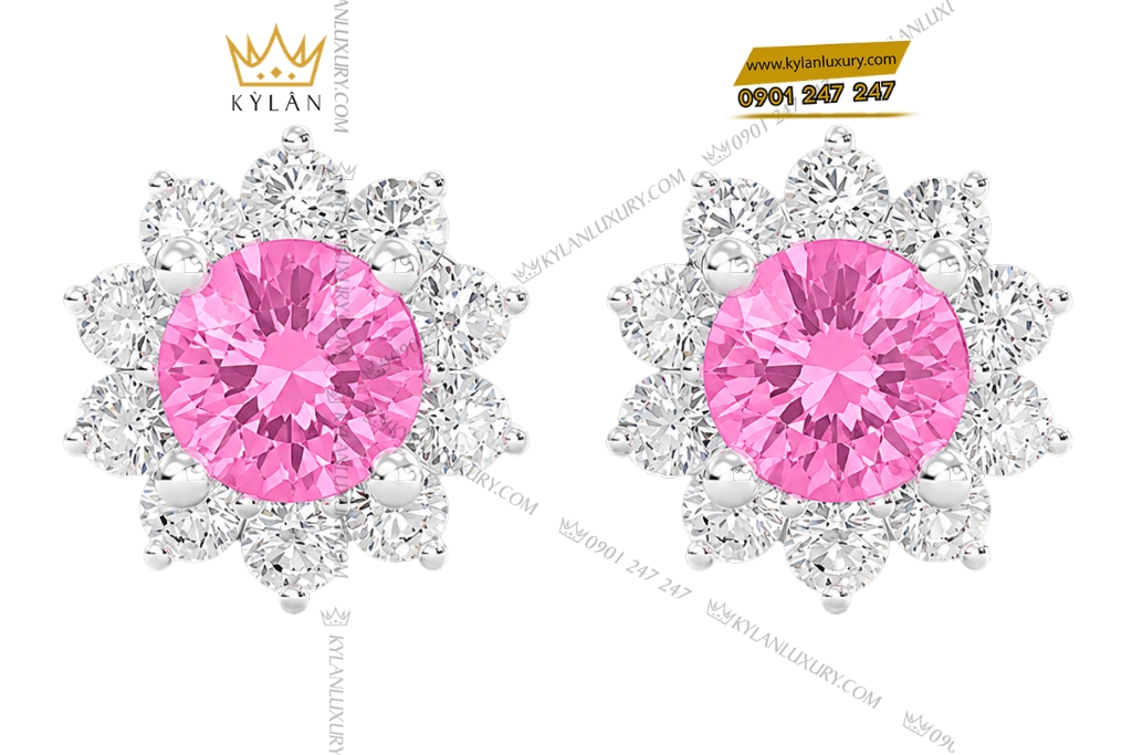 Bông tai vàng trắng Au750 đính sapphire hồng 3 Bông tai vàng trắng Au750 đính sapphire hồng