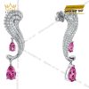 Bông tai vàng trắng Au750 đính sapphire hồng