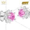 Bông tai vàng trắng Au750 đính sapphire hồng