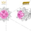 Bông tai vàng trắng Au750 đính sapphire hồng