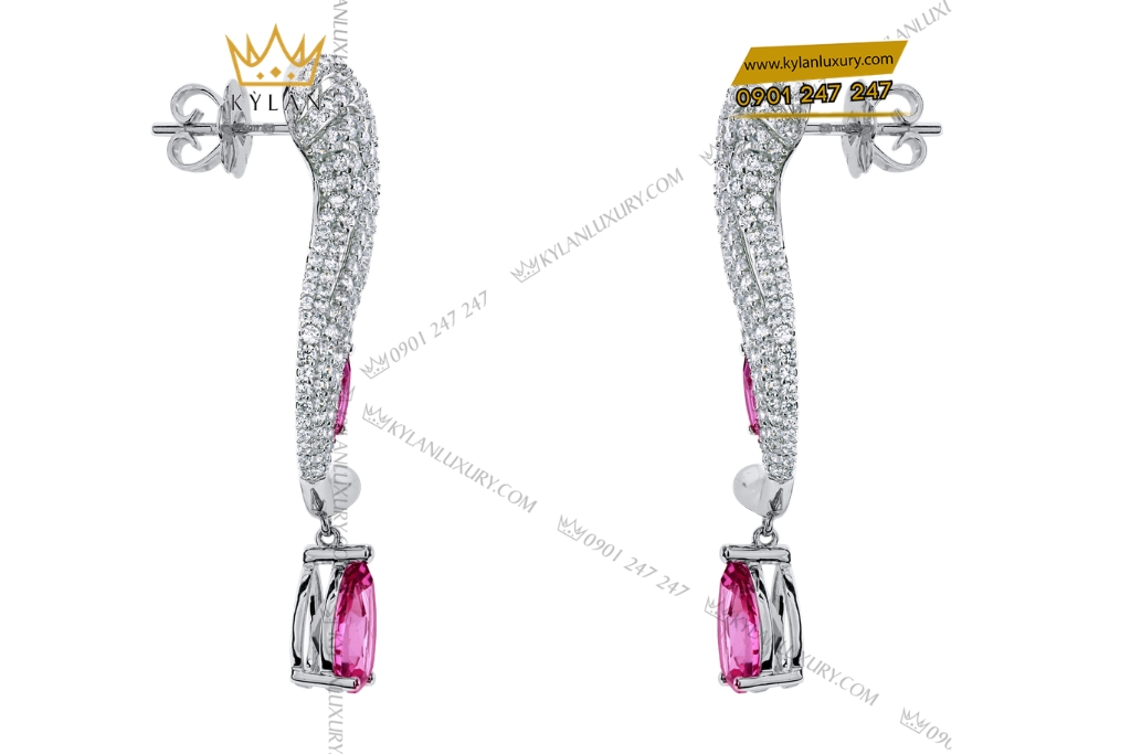 Bông tai vàng trắng Au750 đính sapphire hồng 6 Bông tai vàng trắng Au750 đính sapphire hồng