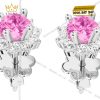 Bông tai vàng trắng Au750 đính sapphire hồng