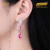 Bông tai vàng trắng Au750 đính sapphire hồng