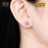 Bông tai vàng trắng Au750 đính sapphire hồng