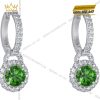 Bông tai vàng trắng Au750 đính sapphire xanh lá