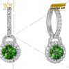 Bông tai vàng trắng Au750 đính sapphire xanh lá