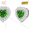 Bông tai vàng trắng Au750 đính sapphire xanh lá