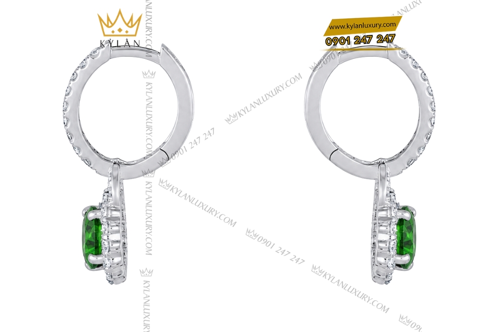 Bông tai vàng trắng Au750 đính sapphire xanh lá