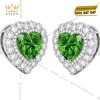 Bông tai vàng trắng Au750 đính sapphire xanh lá