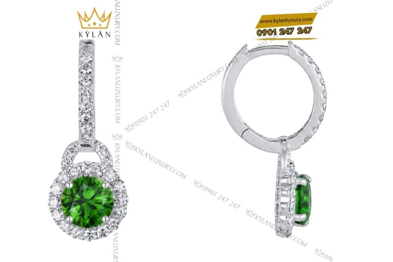 Bông tai vàng trắng Au750 đính sapphire xanh lá
