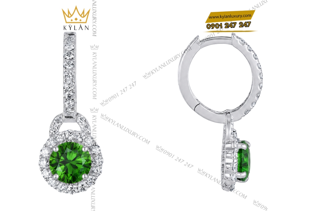 Kỳ Lân Luxury Bong tai vang trang Au750 dinh sapphire xanh la 5 1 Bông tai vàng trắng Au750 đính sapphire xanh lá