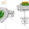 Bông tai vàng trắng Au750 đính sapphire xanh lá