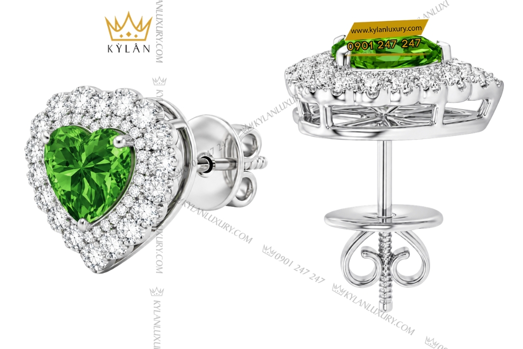 Kỳ Lân Luxury Bong tai vang trang Au750 dinh sapphire xanh la 5 Bông tai vàng trắng Au750 đính sapphire xanh lá