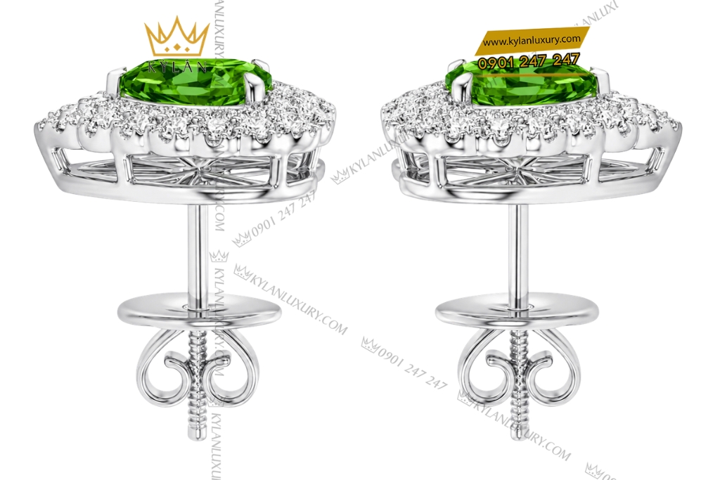 Bông tai vàng trắng Au750 đính sapphire xanh lá