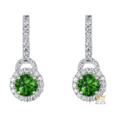 Bông tai vàng trắng Au750 đính sapphire xanh lá