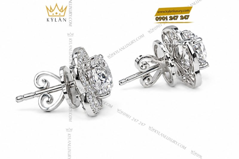 Bông tai vàng trắng Au750 đính viên chủ 6ly3