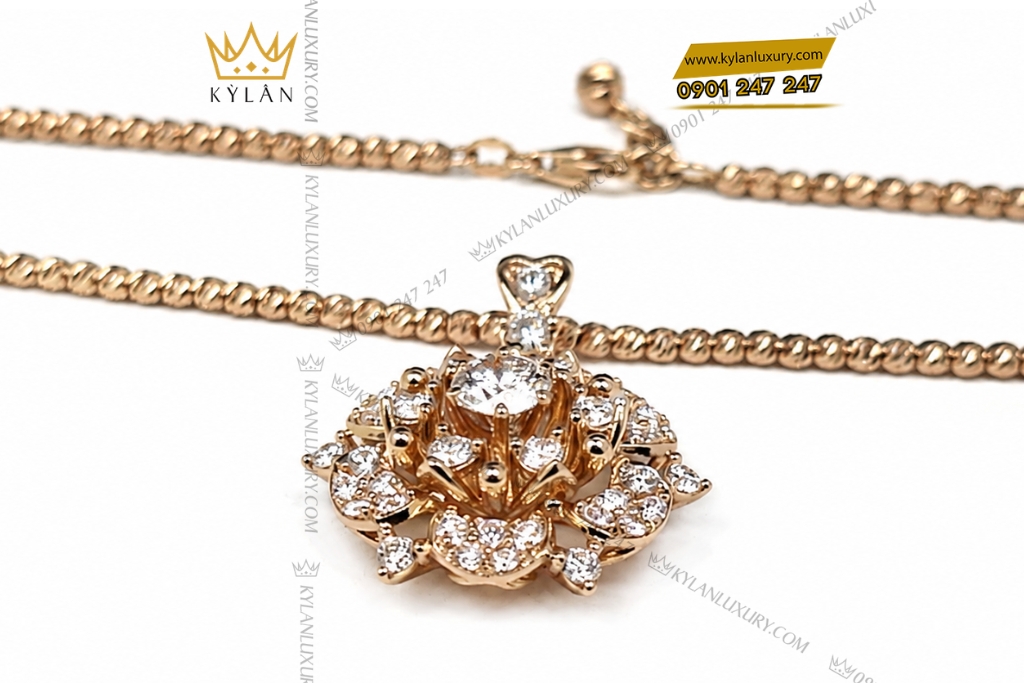 Dây chuyền bông hoa vàng hồng Au750 đính viên chủ 6ly3
