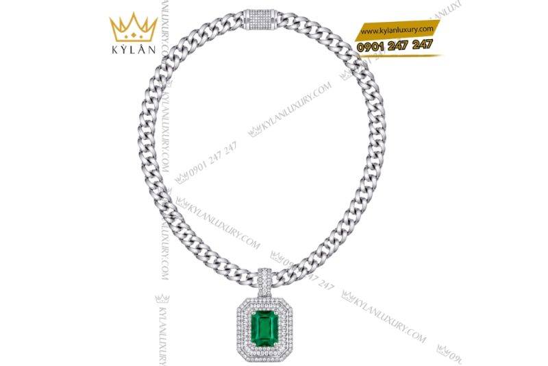 Dây chuyền nam vàng trắng Au750 đính ngọc lục bảo