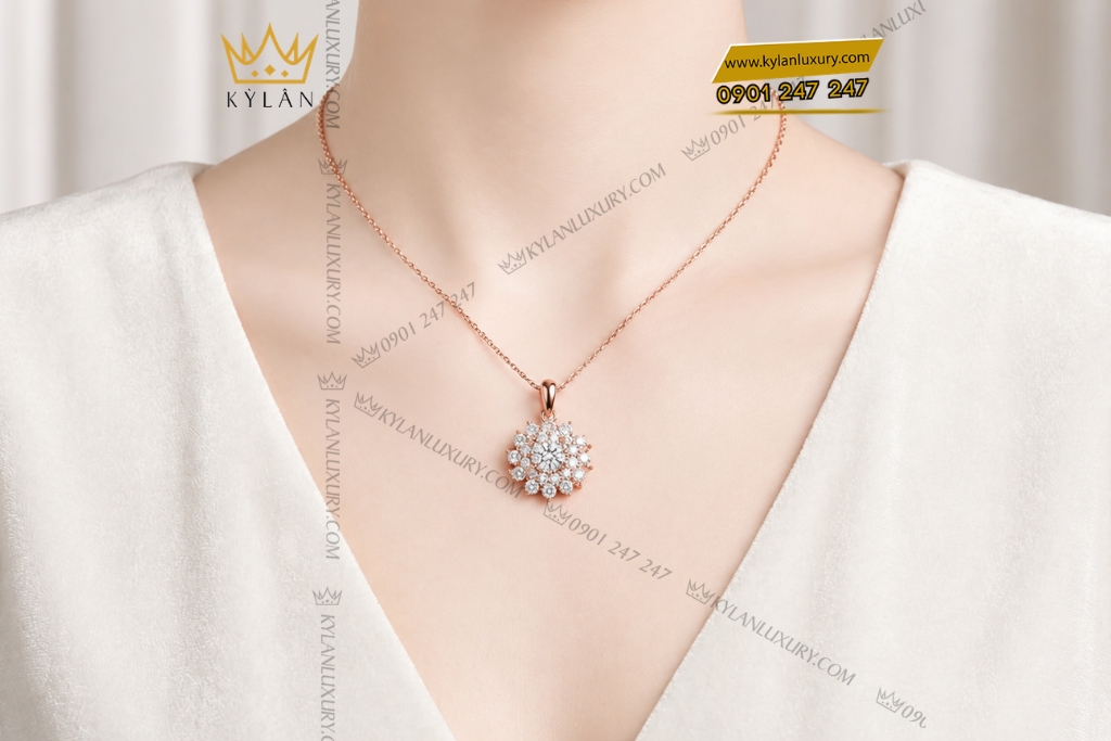 Dây chuyền vàng hồng Au750 đính kim cương 12 Kỳ Lân Luxury Day chuyen vang hong Au750 dinh kim cuong 7 Dây chuyền vàng hồng Au750 đính kim cương