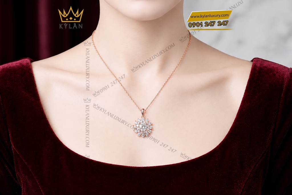 Dây chuyền vàng hồng Au750 đính kim cương 6 Dây chuyền vàng hồng Au750 đính kim cương