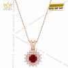 Dây chuyền vàng hồng Au750 đính sapphire đỏ