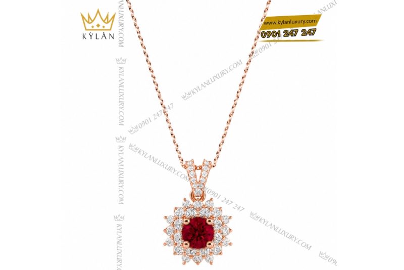 Dây chuyền vàng hồng Au750 đính sapphire đỏ